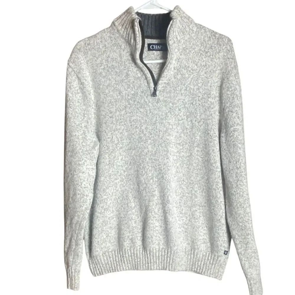 Chaps Quarter Zip Sweater Gray Marled Cotton Blend Pullover Men XL